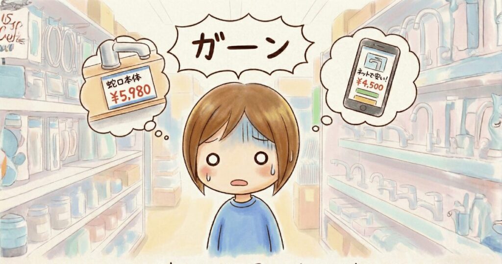 洗面所の蛇口交換で相場を調べず購入し後悔したときのイメージ