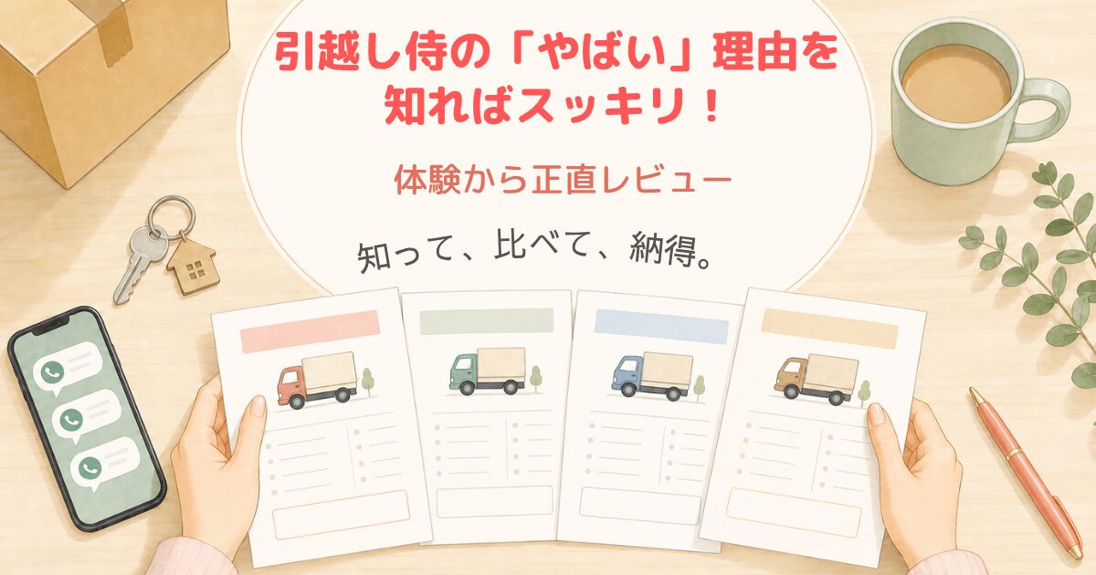 引越し侍の「やばい」理由を知ればスッキリ！体験から正直レビュー。見積書を4社分比較している手元のイラスト
