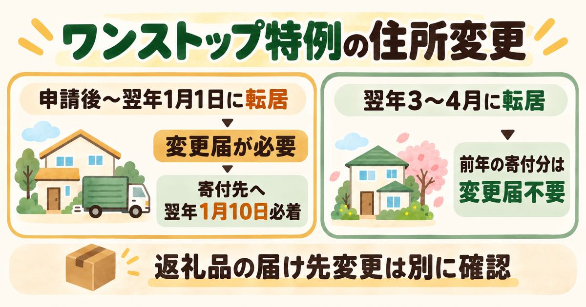 ワンストップ特例の住所変更：転居の時期で変更届が要るかが決まる